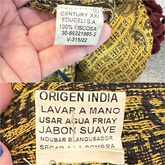 Vintage Paisley & Geometric Pattern Scarf/Shawl w/ Fringe Viscose Made In India - Picture 5 of 5